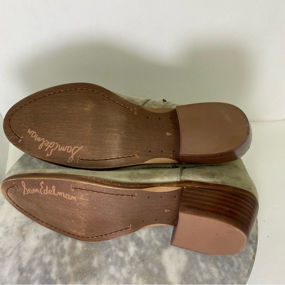 Sam Edelman Petty Suede Ankle Boots Taupe Gray Tan 7 Side Zipper - Picture 8 of 12